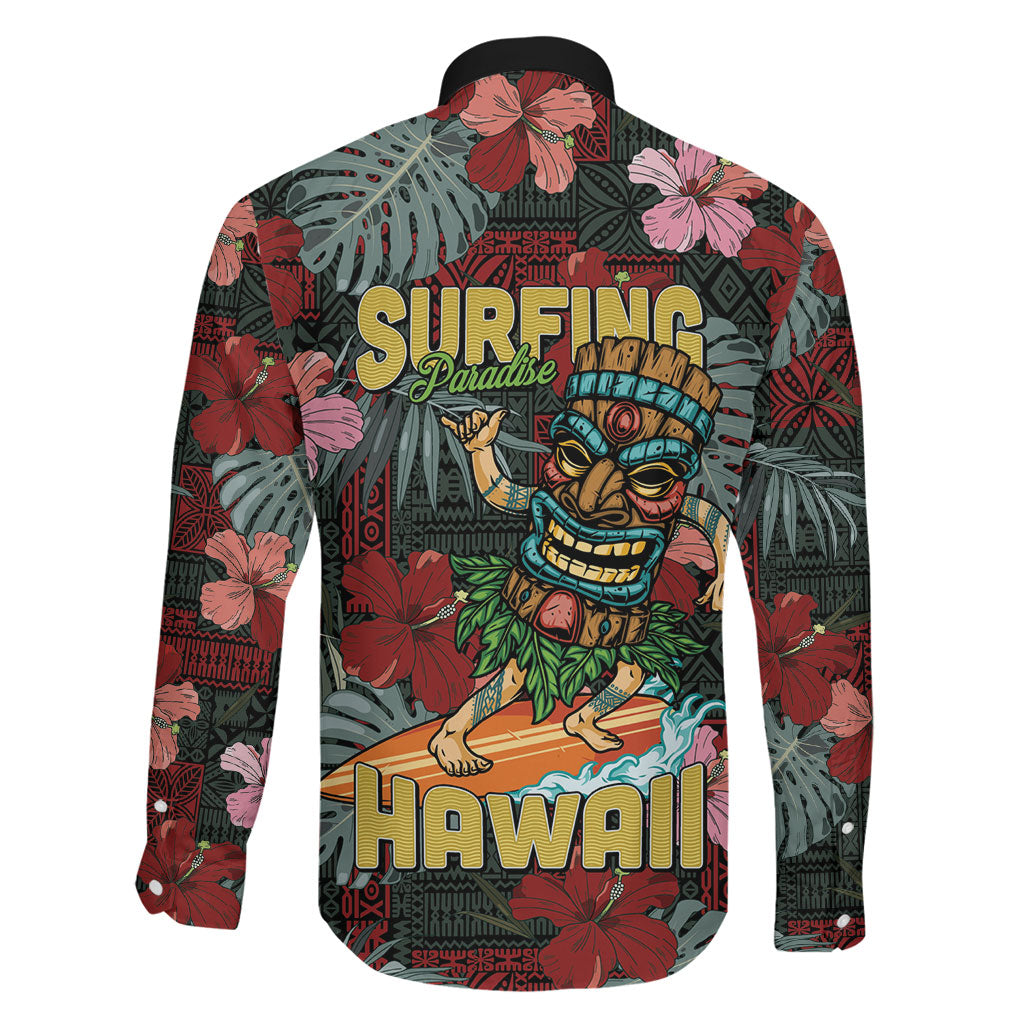 Hawaii Tiki Surfing Family Matching Off Shoulder Maxi Dress and Hawaiian Shirt Mele Kalikimaka i Iulai!