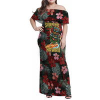 Hawaii Tiki Surfing Family Matching Off Shoulder Maxi Dress and Hawaiian Shirt Mele Kalikimaka i Iulai!