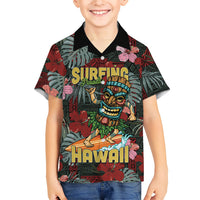 Hawaii Tiki Surfing Family Matching Off Shoulder Short Dress and Hawaiian Shirt Mele Kalikimaka i Iulai!