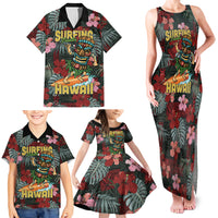 Hawaii Tiki Surfing Family Matching Tank Maxi Dress and Hawaiian Shirt Mele Kalikimaka i Iulai!