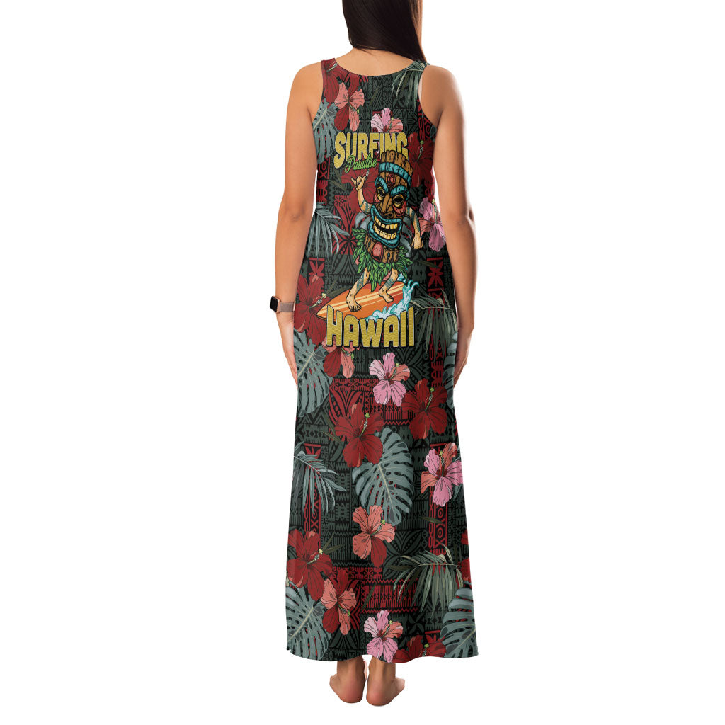 Hawaii Tiki Surfing Family Matching Tank Maxi Dress and Hawaiian Shirt Mele Kalikimaka i Iulai!