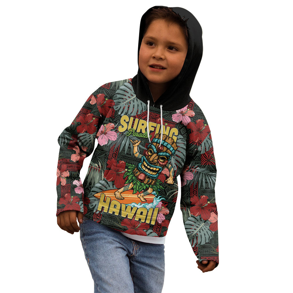 Hawaii Tiki Surfing Kid Hoodie Mele Kalikimaka i Iulai!