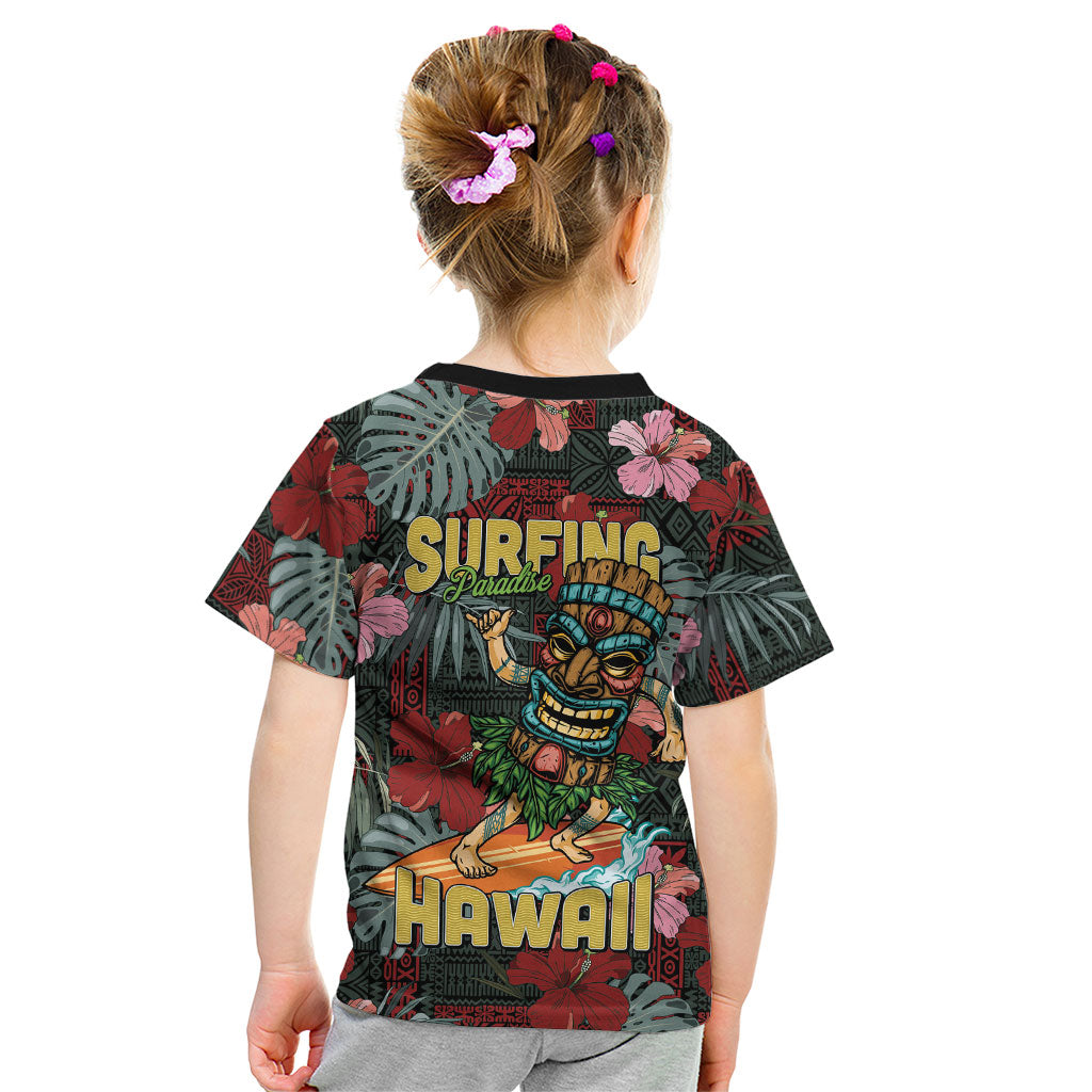 Hawaii Tiki Surfing Kid T Shirt Mele Kalikimaka i Iulai!