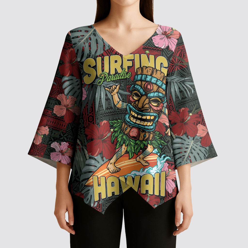Hawaii Tiki Surfing Kimono Sleeve Blouse Mele Kalikimaka i Iulai!