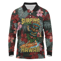 Hawaii Tiki Surfing Long Sleeve Polo Shirt Mele Kalikimaka i Iulai!
