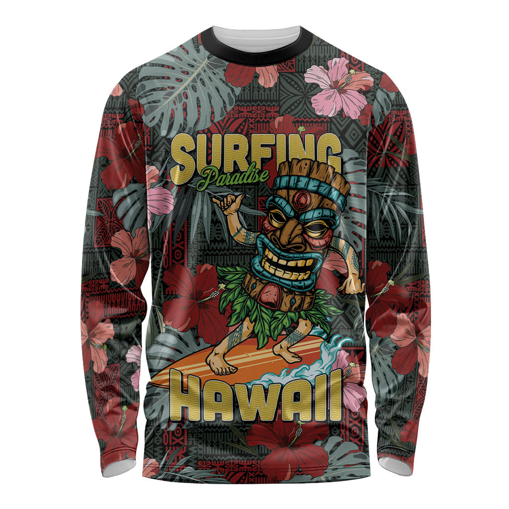 Hawaii Tiki Surfing Long Sleeve Shirt Mele Kalikimaka i Iulai!