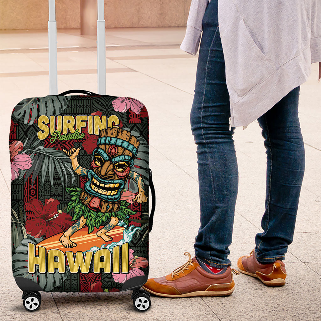 Hawaii Tiki Surfing Luggage Cover Mele Kalikimaka i Iulai!