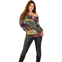 Hawaii Tiki Surfing Off Shoulder Sweater Mele Kalikimaka i Iulai! LT9 - Polynesian Pride