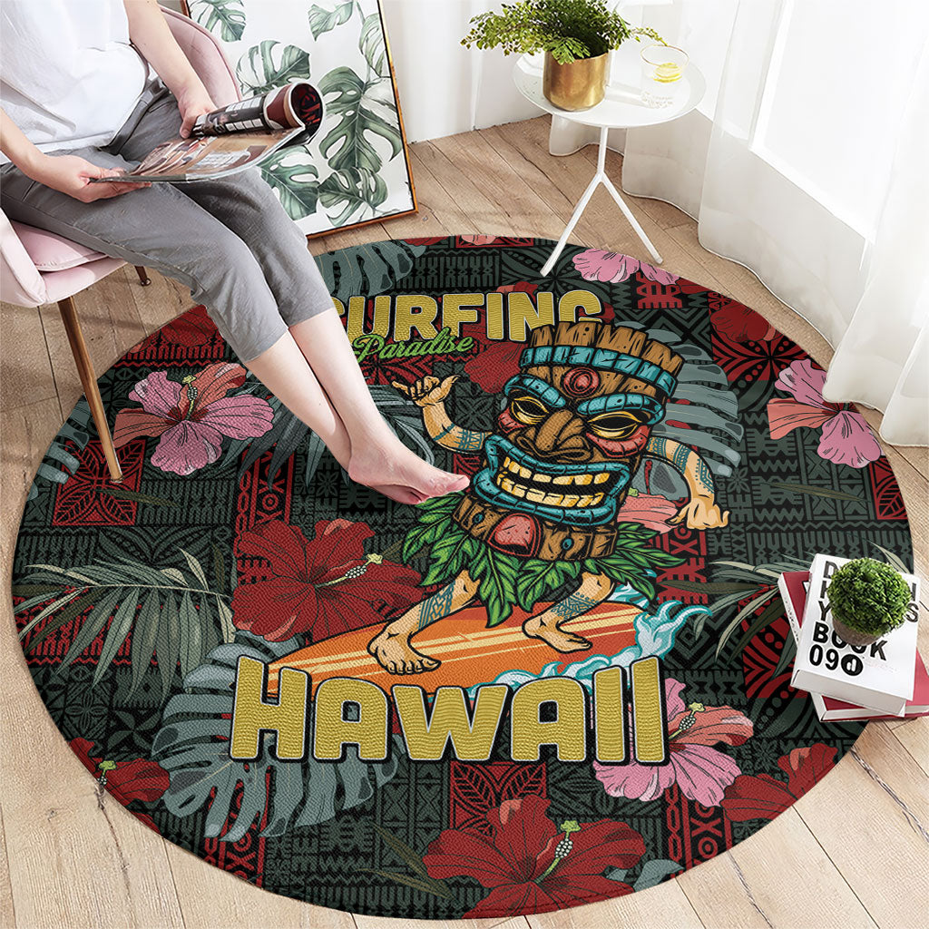 Hawaii Tiki Surfing Round Carpet Mele Kalikimaka i Iulai!