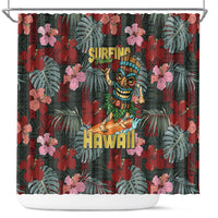 Hawaii Tiki Surfing Shower Curtain Mele Kalikimaka i Iulai!