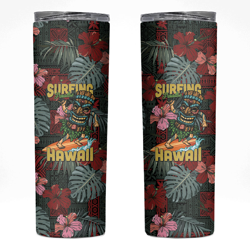Hawaii Tiki Surfing Skinny Tumbler Mele Kalikimaka i Iulai!