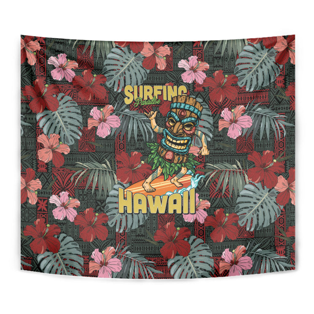 Hawaii Tiki Surfing Tapestry Mele Kalikimaka i Iulai!