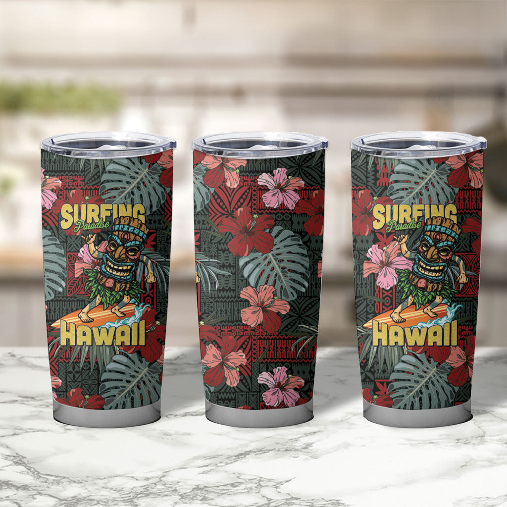 Hawaii Tiki Surfing Tumbler Cup Mele Kalikimaka i Iulai!
