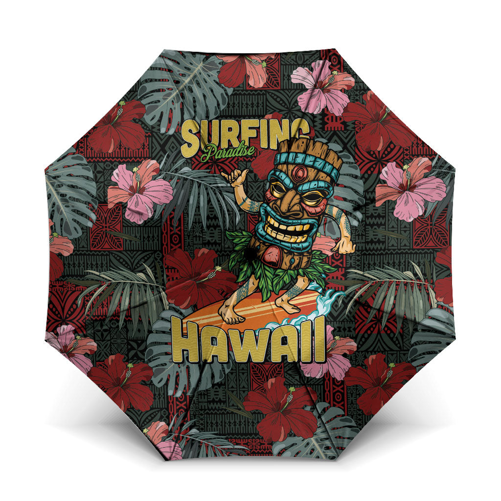 Hawaii Tiki Surfing Umbrella Mele Kalikimaka i Iulai! LT9 One Size Folded 11.42 inch Opened Diameter 37.4 inch Black - Polynesian Pride