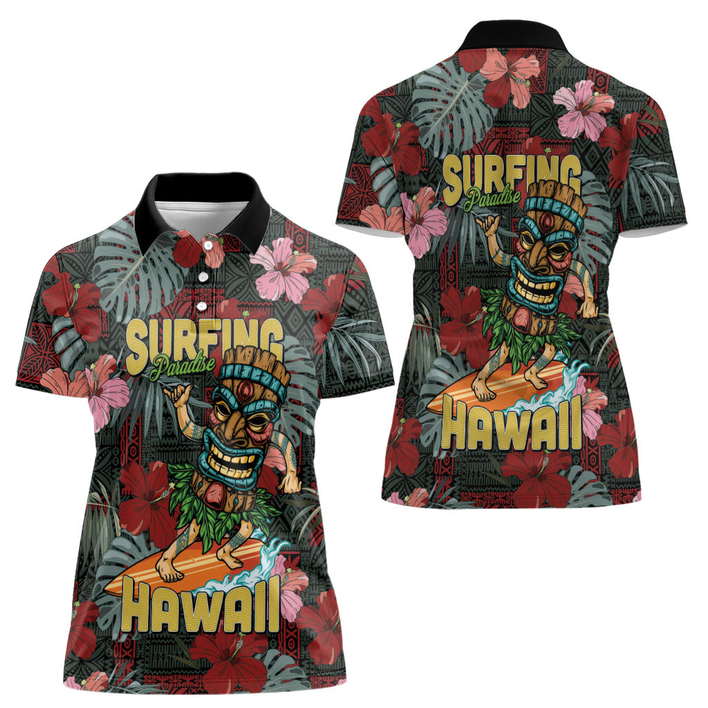 Hawaii Tiki Surfing Women Polo Shirt Mele Kalikimaka i Iulai!