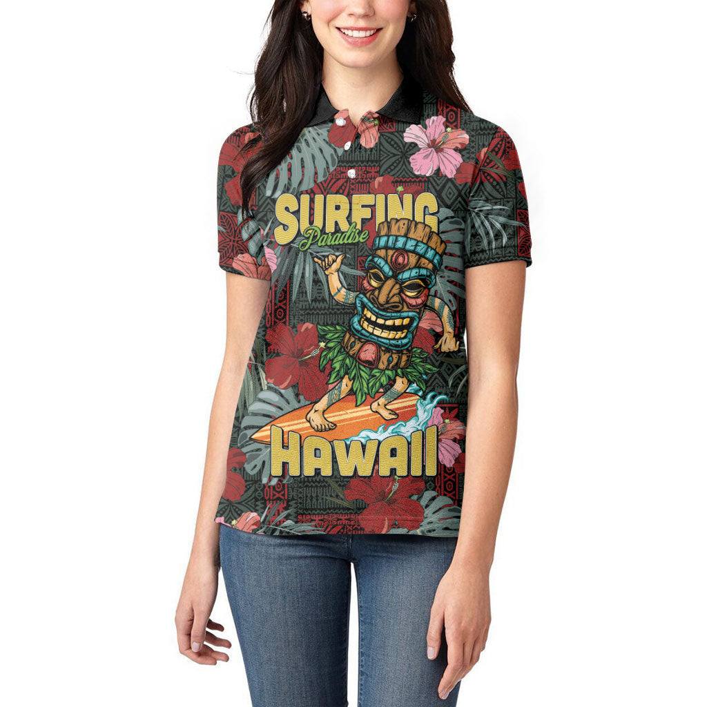 Hawaii Tiki Surfing Women Polo Shirt Mele Kalikimaka i Iulai!