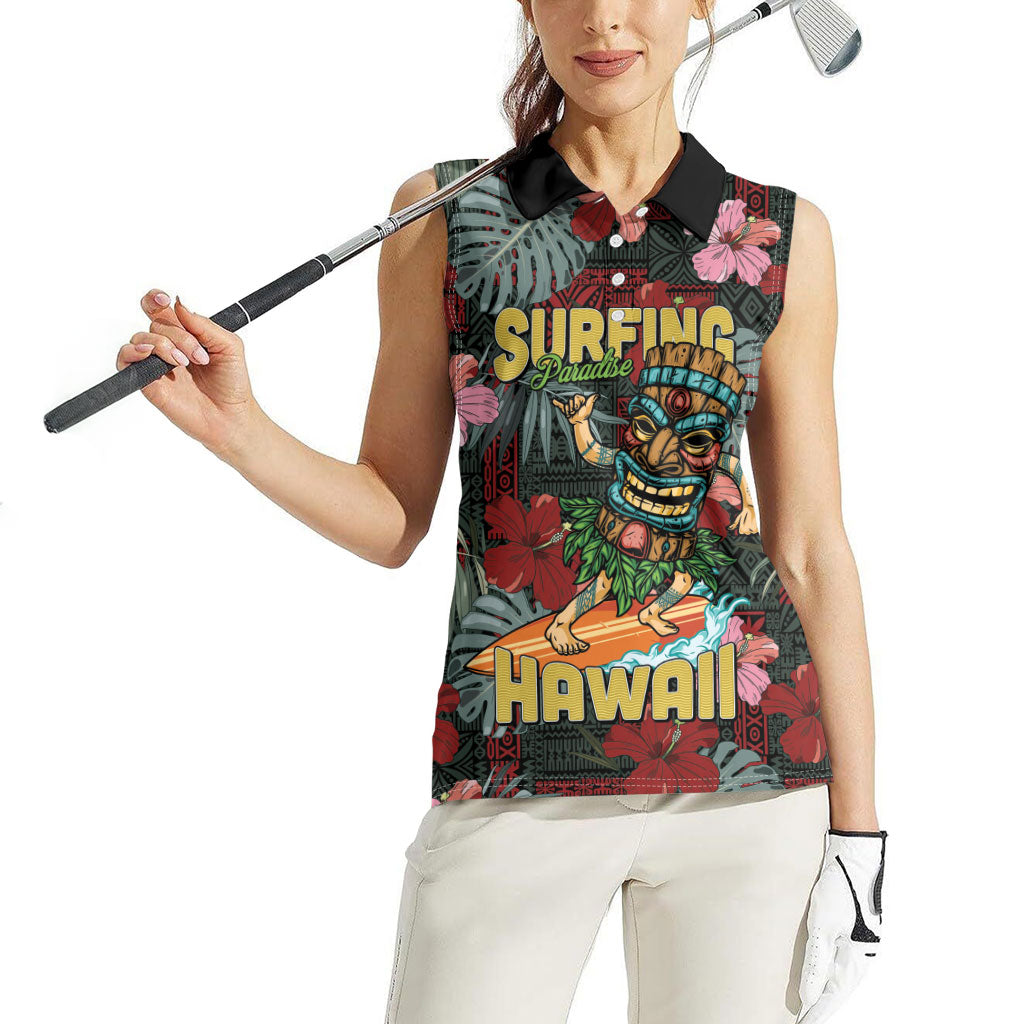 Hawaii Tiki Surfing Women Sleeveless Polo Shirt Mele Kalikimaka i Iulai!