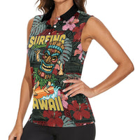 Hawaii Tiki Surfing Women Sleeveless Polo Shirt Mele Kalikimaka i Iulai!