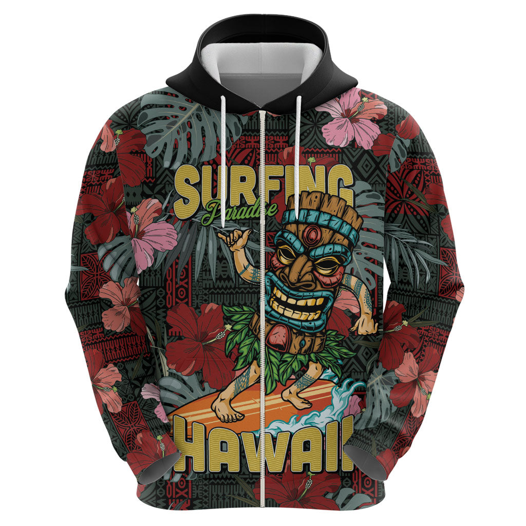 Hawaii Tiki Surfing Zip Hoodie Mele Kalikimaka i Iulai!