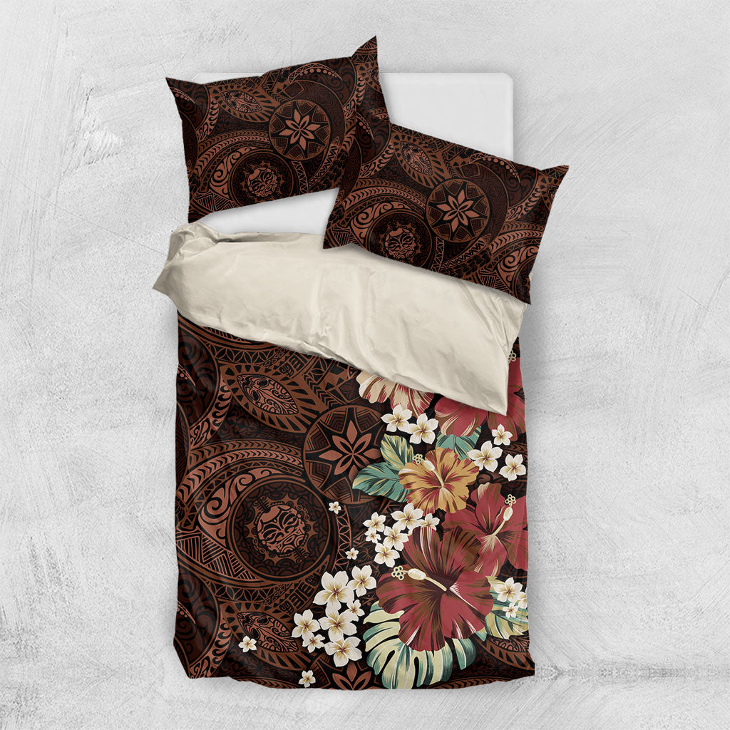 Kanoa Hawai'i Hibiscus Bedding Set Polynesian Tribal Tattoo Pattern Floral Elements