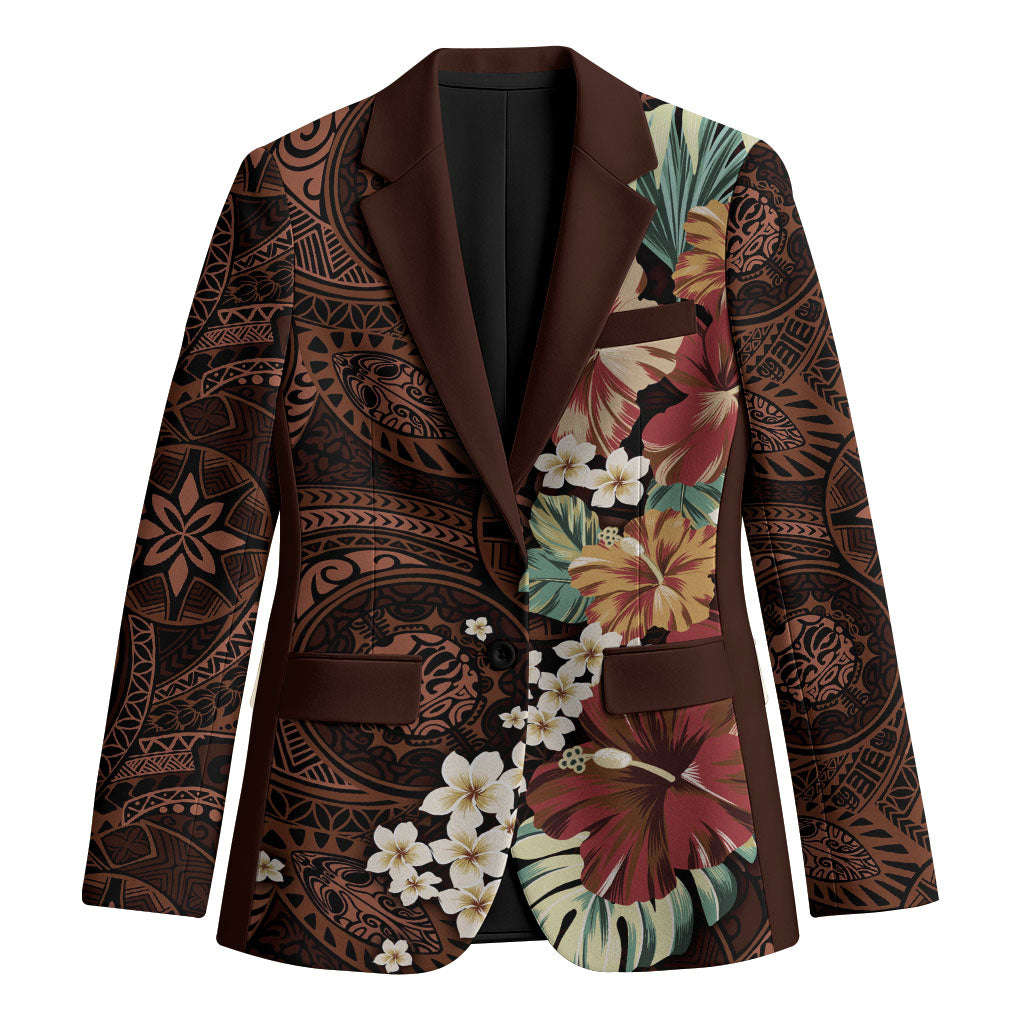 Kanoa Hawai'i Hibiscus Blazer Polynesian Tribal Tattoo Pattern Floral Elements LT9 Unisex Brown - Polynesian Pride