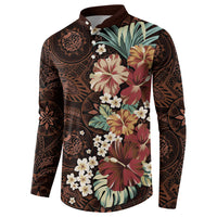 Kanoa Hawai'i Hibiscus Button Sweatshirt Polynesian Tribal Tattoo Pattern Floral Elements
