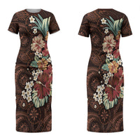 Kanoa Hawai'i Hibiscus Couples Matching Short Sleeve Bodycon Dress and Long Sleeve Button Shirt Polynesian Tribal Tattoo Pattern Floral Elements LT9 - Polynesian Pride
