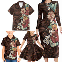 Kanoa Hawai'i Hibiscus Family Matching Long Sleeve Bodycon Dress and Hawaiian Shirt Polynesian Tribal Tattoo Pattern Floral Elements LT9 - Polynesian Pride