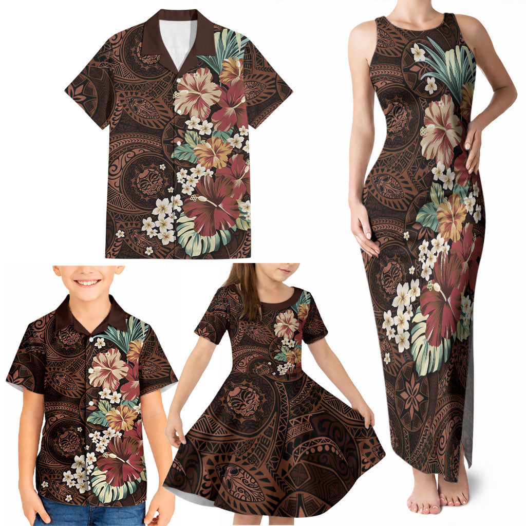 Kanoa Hawai'i Hibiscus Family Matching Tank Maxi Dress and Hawaiian Shirt Polynesian Tribal Tattoo Pattern Floral Elements LT9 - Polynesian Pride