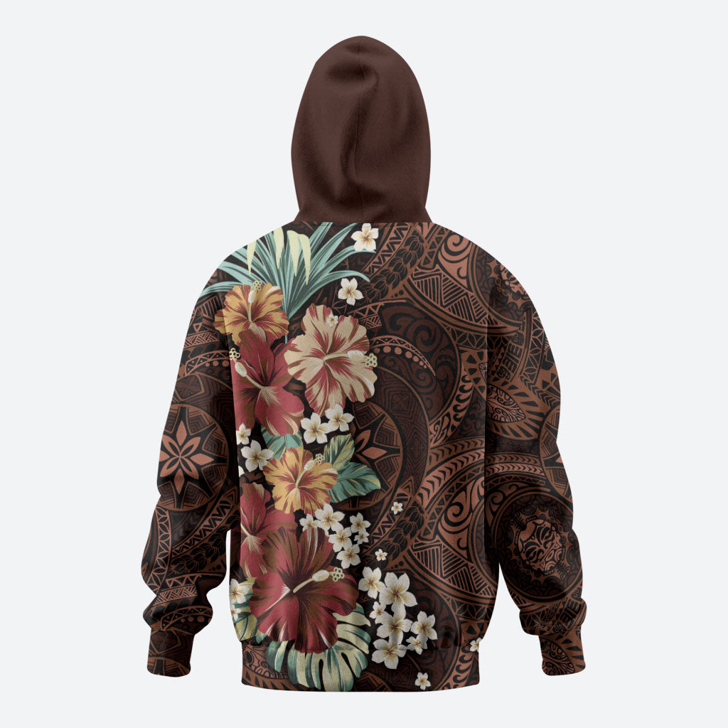 Kanoa Hawai'i Hibiscus Hoodie Polynesian Tribal Tattoo Pattern Floral Elements