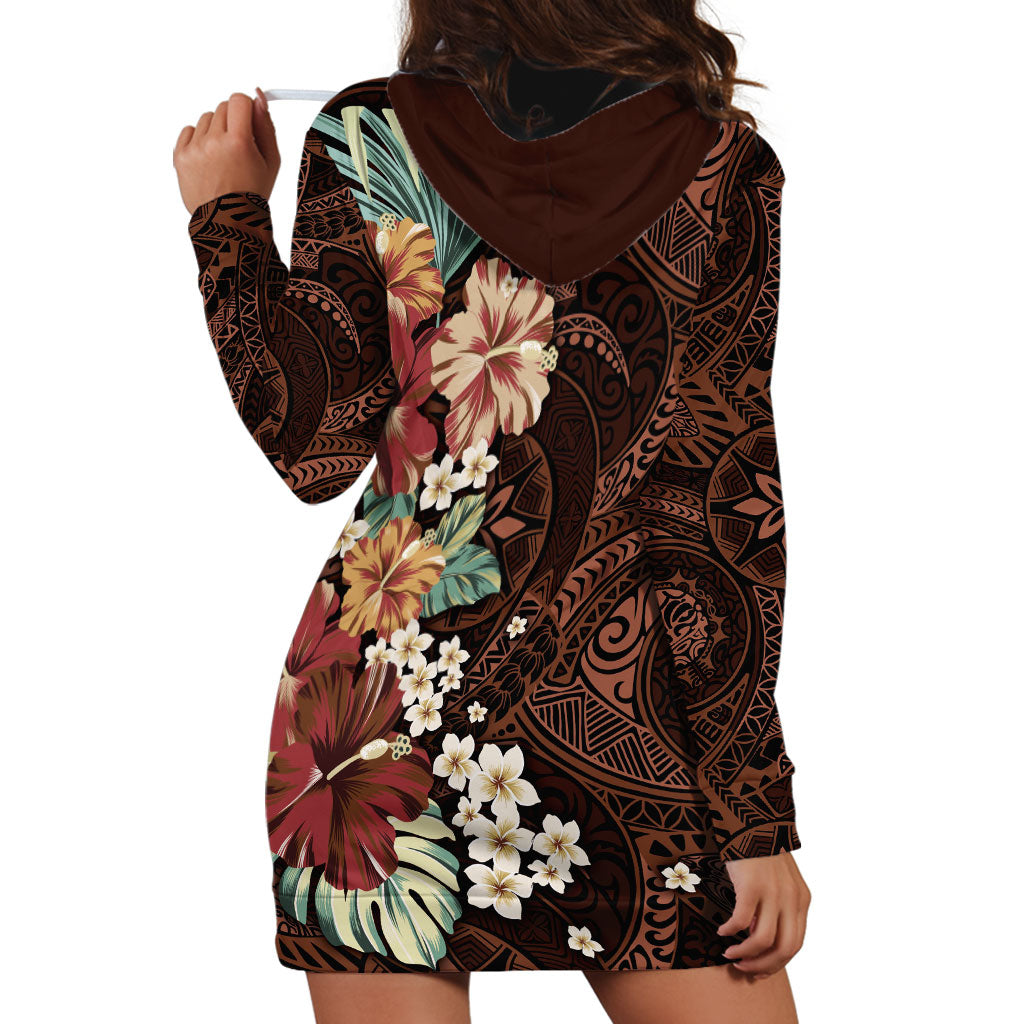 Kanoa Hawai'i Hibiscus Hoodie Dress Polynesian Tribal Tattoo Pattern Floral Elements