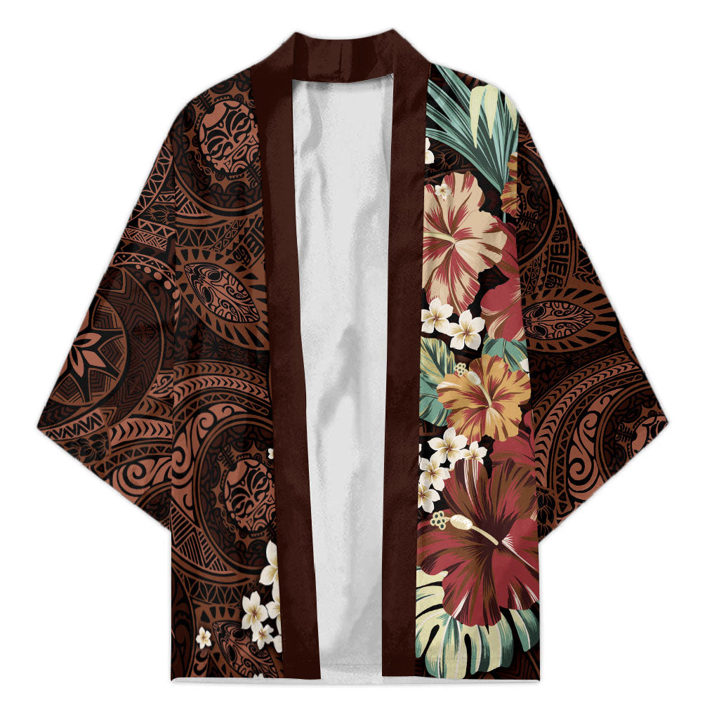 Kanoa Hawai'i Hibiscus Kimono Polynesian Tribal Tattoo Pattern Floral Elements LT9 Unisex Brown - Polynesian Pride