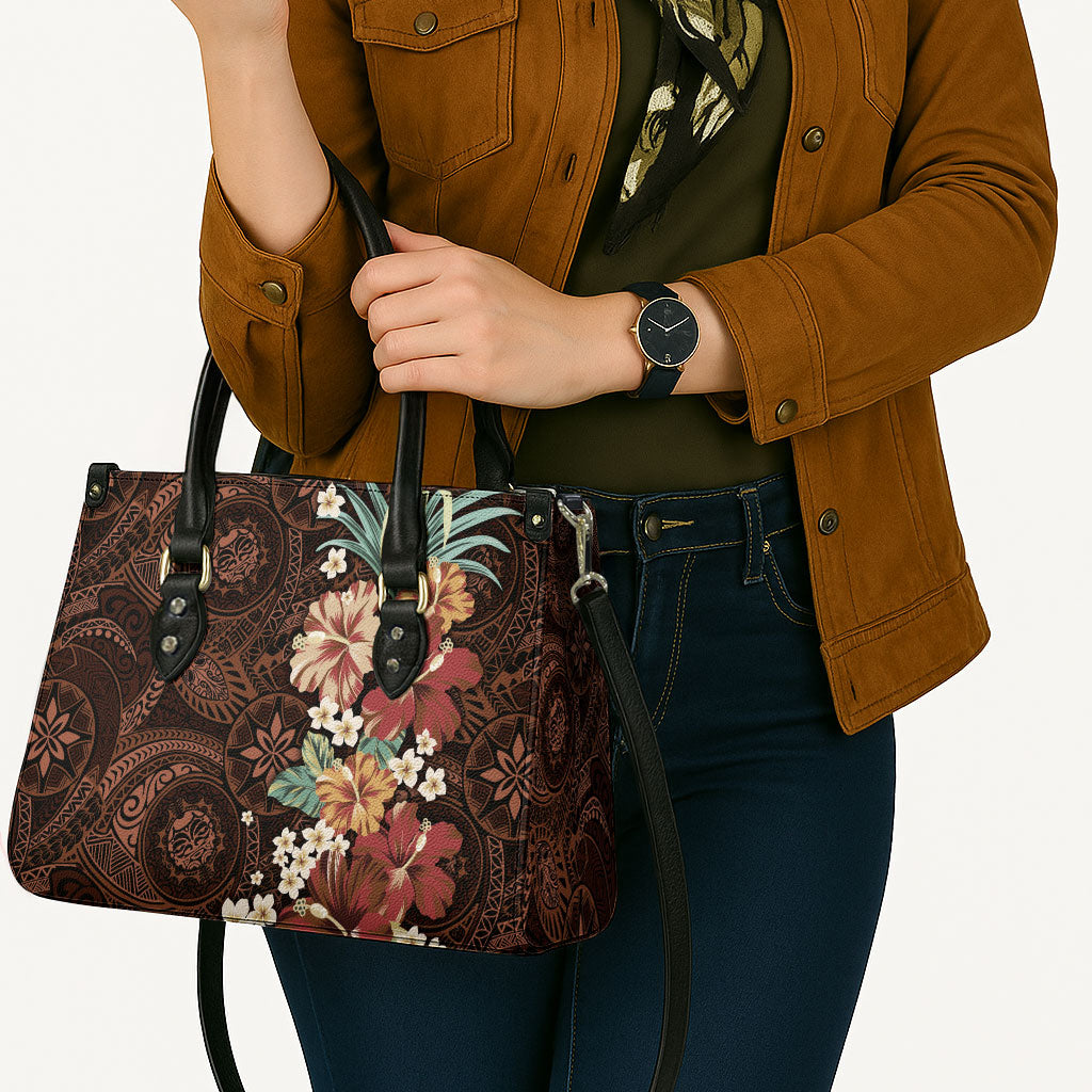Kanoa Hawai'i Hibiscus Leather Bag Polynesian Tribal Tattoo Pattern Floral Elements LT9 - Polynesian Pride