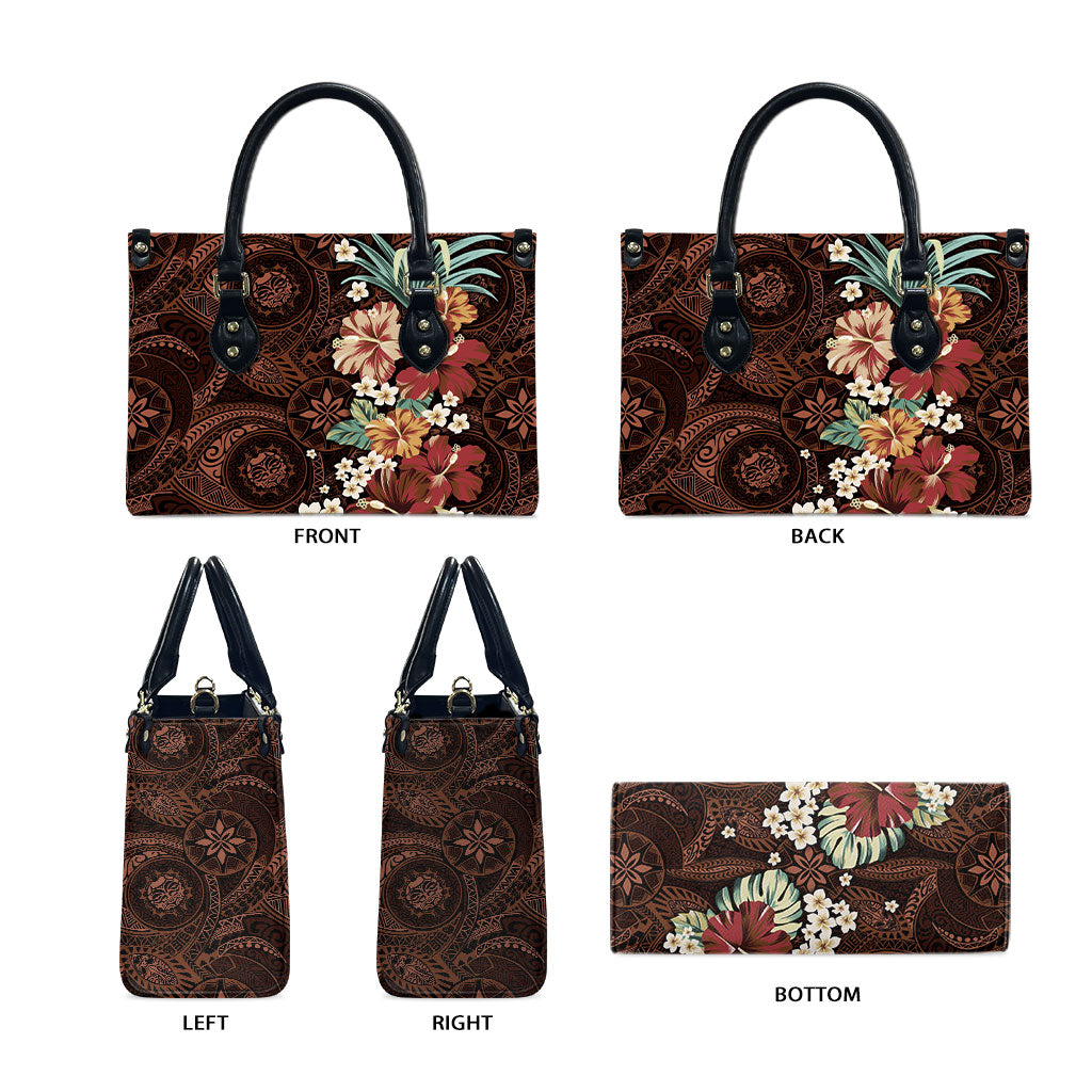 Kanoa Hawai'i Hibiscus Leather Bag Polynesian Tribal Tattoo Pattern Floral Elements LT9 - Polynesian Pride