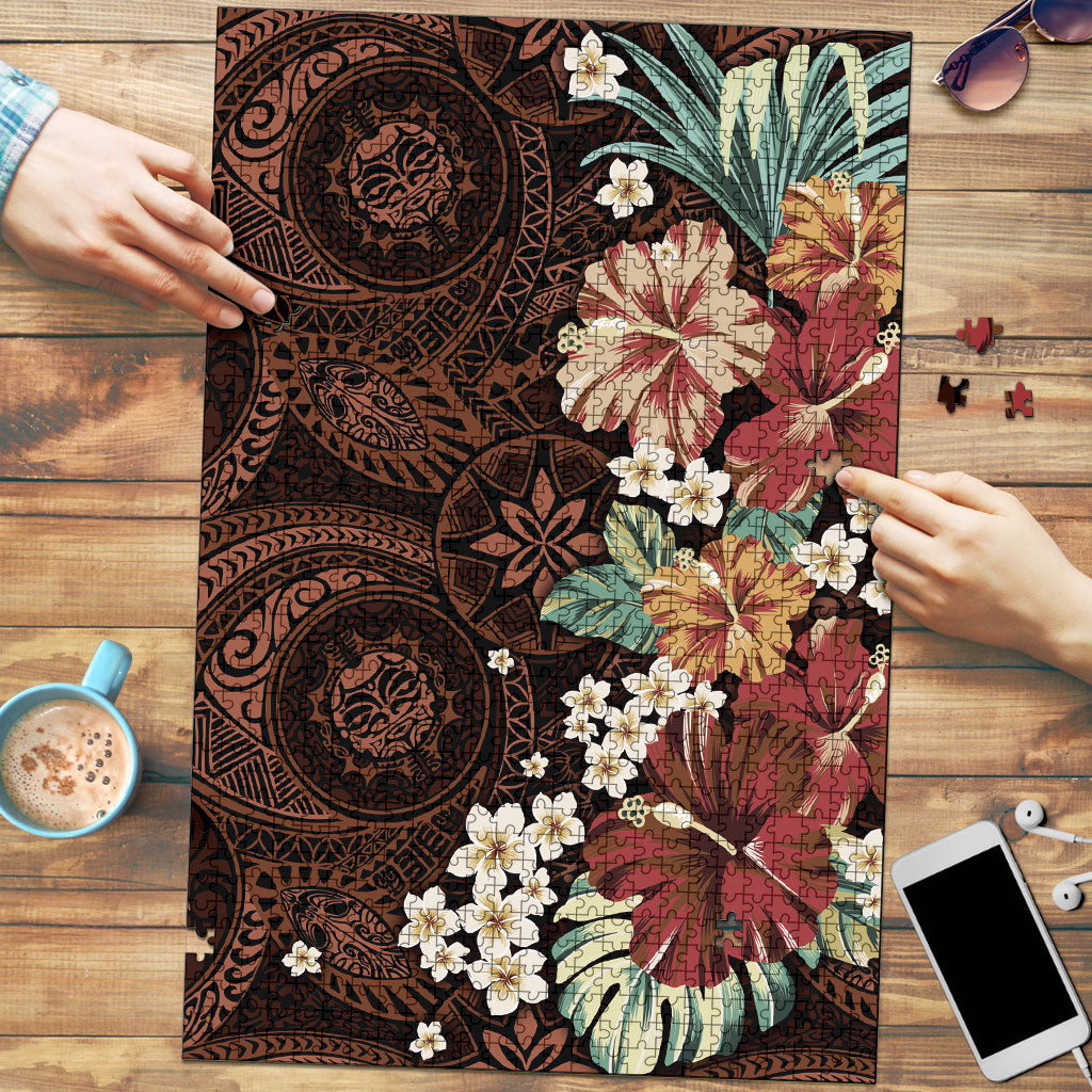Kanoa Hawai'i Hibiscus Puzzle Polynesian Tribal Tattoo Pattern Floral Elements LT9 Brown - Polynesian Pride