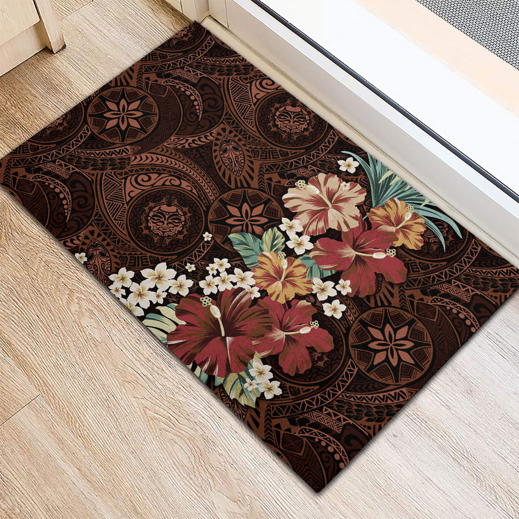 Kanoa Hawai'i Hibiscus Rubber Doormat Polynesian Tribal Tattoo Pattern Floral Elements LT9 - Polynesian Pride