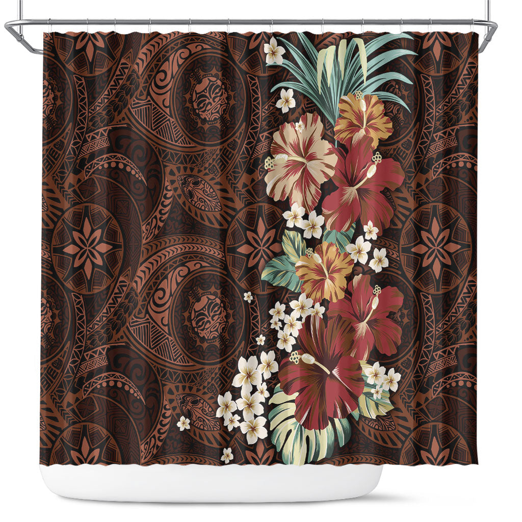 Kanoa Hawai'i Hibiscus Shower Curtain Polynesian Tribal Tattoo Pattern Floral Elements LT9 Brown - Polynesian Pride