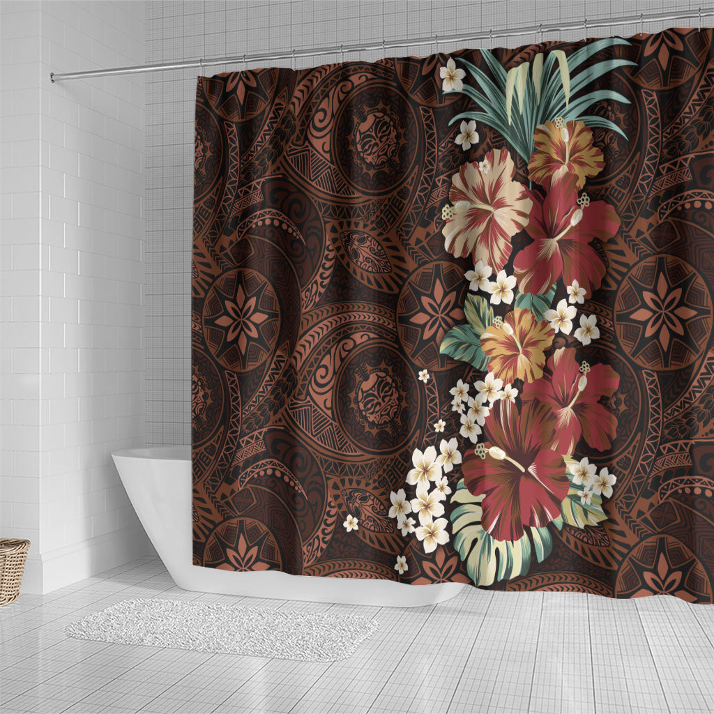 Kanoa Hawai'i Hibiscus Shower Curtain Polynesian Tribal Tattoo Pattern Floral Elements