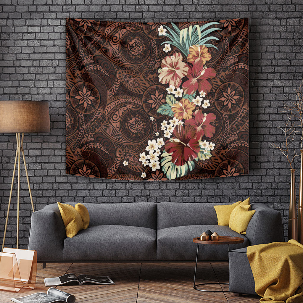 Kanoa Hawai'i Hibiscus Tapestry Polynesian Tribal Tattoo Pattern Floral Elements LT9 Brown - Polynesian Pride