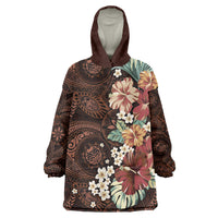 Kanoa Hawai'i Hibiscus Wearable Blanket Hoodie Polynesian Tribal Tattoo Pattern Floral Elements
