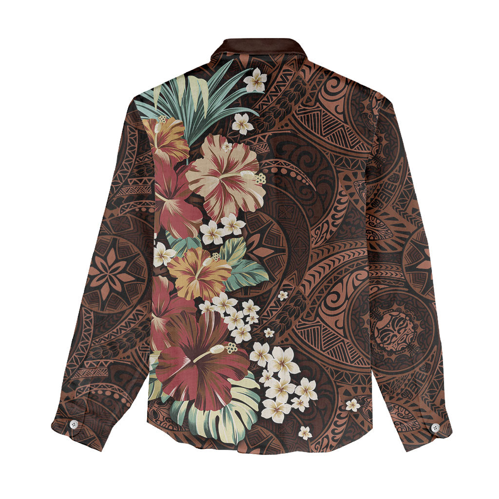 Kanoa Hawai'i Hibiscus Women Casual Shirt Polynesian Tribal Tattoo Pattern Floral Elements