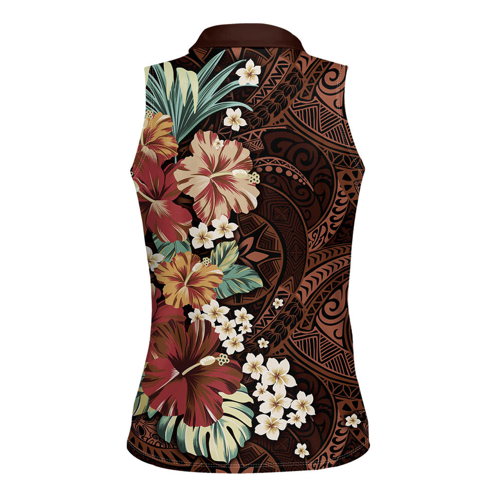 Kanoa Hawai'i Hibiscus Women Sleeveless Polo Shirt Polynesian Tribal Tattoo Pattern Floral Elements LT9 - Polynesian Pride