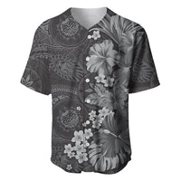 Pauli Hawai'i Hibiscus Baseball Jersey Polynesian Tribal Tattoo Pattern Floral Elements LT9 Soft Black - Polynesian Pride
