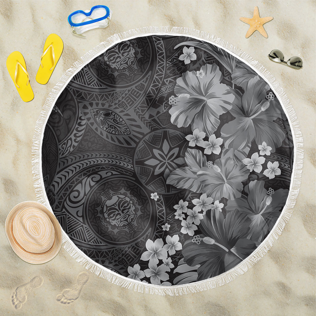 Pauli Hawai'i Hibiscus Beach Blanket Polynesian Tribal Tattoo Pattern Floral Elements LT9 One Size 150cm Soft Black - Polynesian Pride