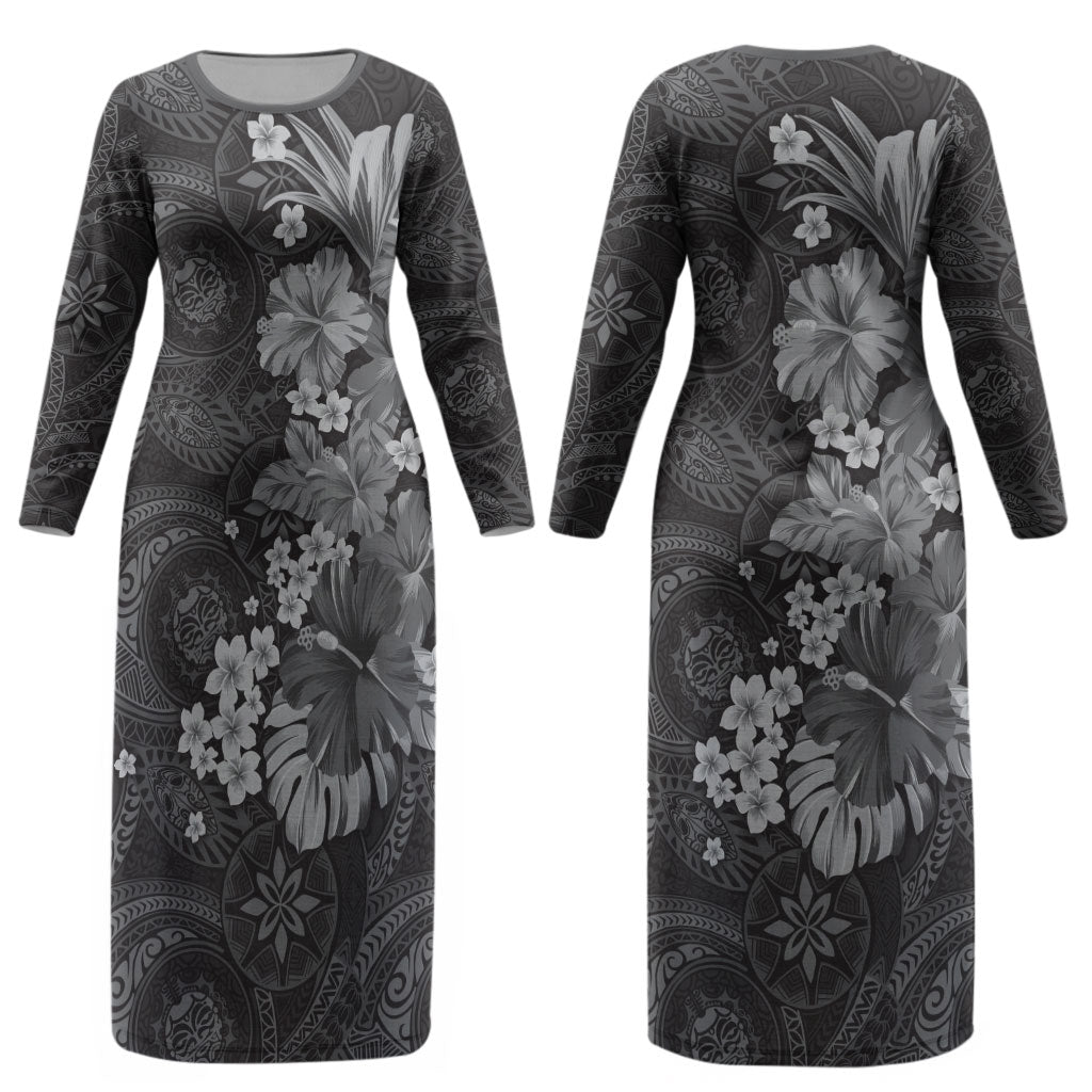 Pauli Hawai'i Hibiscus Couples Matching Long Sleeve Bodycon Dress and Hawaiian Shirt Polynesian Tribal Tattoo Pattern Floral Elements LT9 - Polynesian Pride