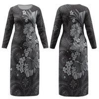 Pauli Hawai'i Hibiscus Couples Matching Long Sleeve Bodycon Dress and Hawaiian Shirt Polynesian Tribal Tattoo Pattern Floral Elements LT9 - Polynesian Pride