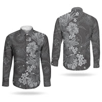 Pauli Hawai'i Hibiscus Couples Matching Long Sleeve Bodycon Dress and Long Sleeve Button Shirt Polynesian Tribal Tattoo Pattern Floral Elements LT9 - Polynesian Pride