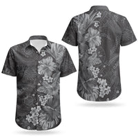 Pauli Hawai'i Hibiscus Couples Matching Off The Shoulder Long Sleeve Dress and Hawaiian Shirt Polynesian Tribal Tattoo Pattern Floral Elements