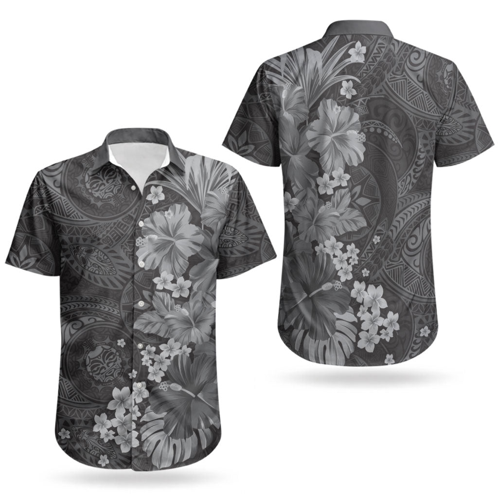 Pauli Hawai'i Hibiscus Couples Matching Short Sleeve Bodycon Dress and Hawaiian Shirt Polynesian Tribal Tattoo Pattern Floral Elements LT9 - Polynesian Pride