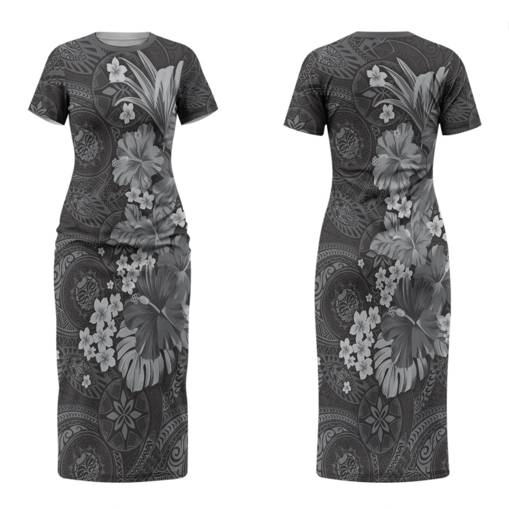 Pauli Hawai'i Hibiscus Couples Matching Short Sleeve Bodycon Dress and Hawaiian Shirt Polynesian Tribal Tattoo Pattern Floral Elements LT9 - Polynesian Pride